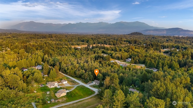 birds eye view of property featuring a mountain view