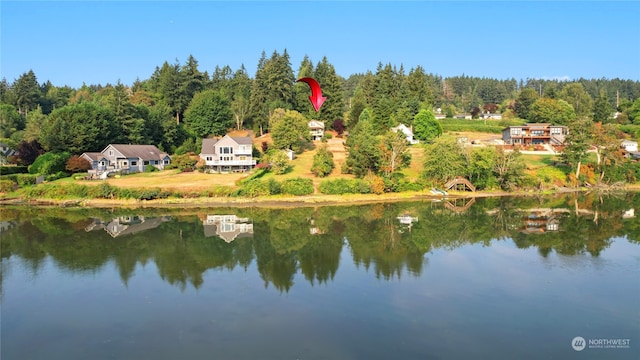 bird's eye view featuring a water view