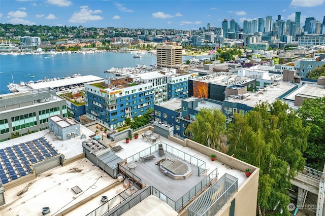 aerial view with a water view