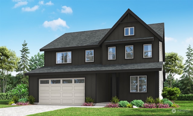 view of front facade with a front lawn and a garage