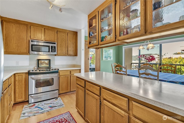 kitchen featuring stainless steel appliances and light hardwood / wood-style floors