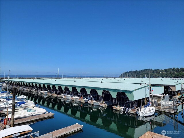 view of dock with a water view