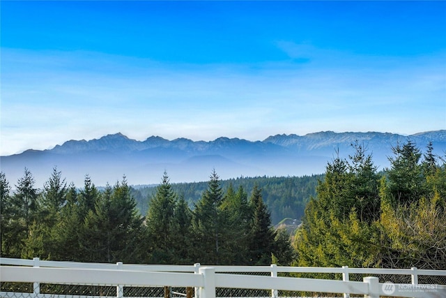 mountain view featuring a view of trees