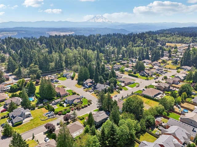 birds eye view of property featuring a mountain view