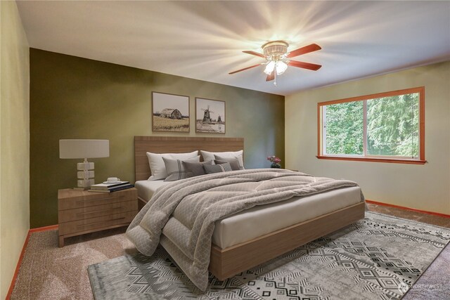 bedroom with carpet floors and ceiling fan