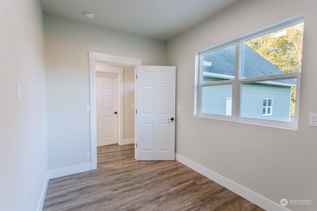 interior space with multiple windows and hardwood / wood-style flooring