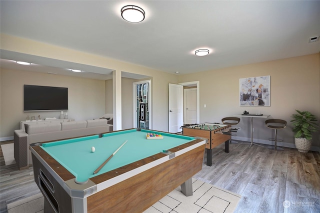 playroom featuring billiards and light wood-type flooring