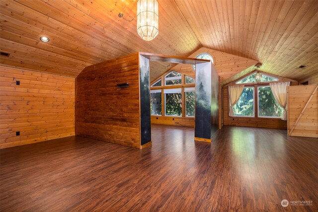 bonus room with wooden walls, hardwood / wood-style floors, and wood ceiling