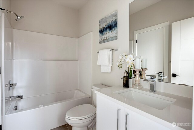 full bathroom featuring vanity, toilet, and shower / bathing tub combination