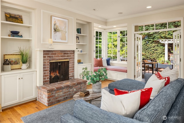 interior space with a brick fireplace