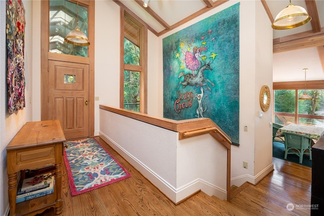 entryway featuring baseboards and wood finished floors