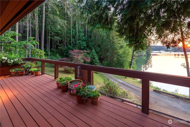 wooden deck with a water view