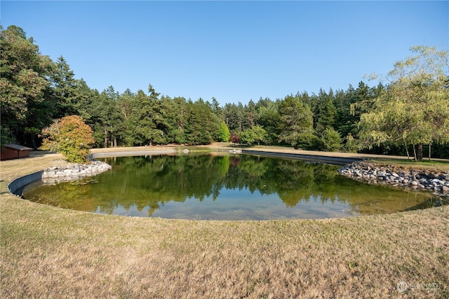 view of water feature with a view of trees