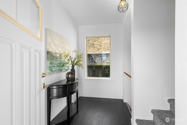 corridor with dark hardwood / wood-style floors