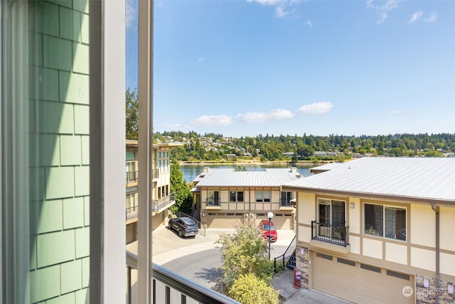 exterior space featuring a water view