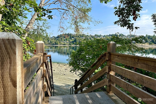 view of dock featuring a water view