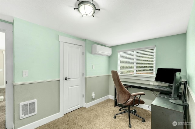 carpeted office space featuring a wall mounted AC