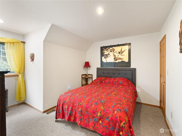 bedroom with carpet, visible vents, baseboards, and recessed lighting