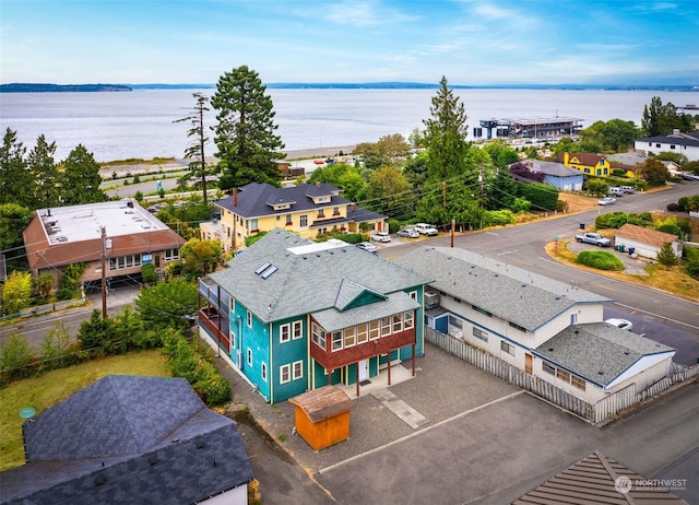 bird's eye view featuring a water view