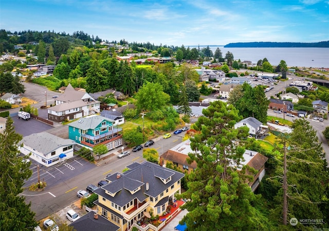 bird's eye view featuring a water view