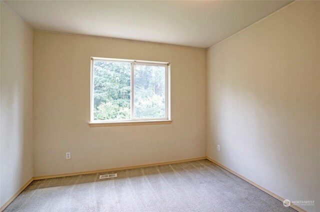 carpeted spare room with baseboards and visible vents