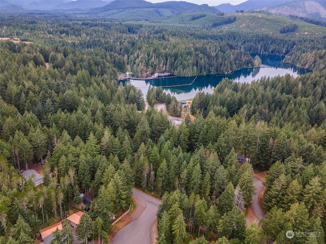 aerial view with a water and mountain view