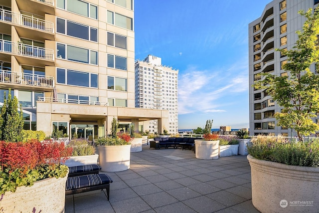 view of community featuring a patio area