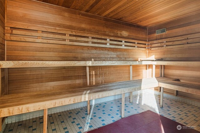 view of sauna / steam room with tile patterned flooring