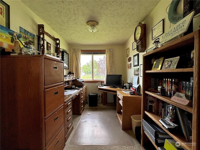 home office with a textured ceiling