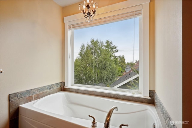 403 N I St, Tacoma, WA 98403 - bathroom with a notable chandelier and a garden tub