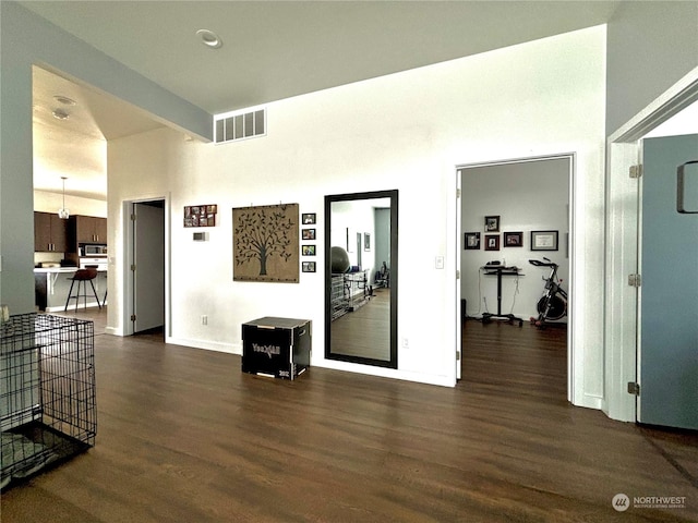 hallway featuring dark wood-type flooring