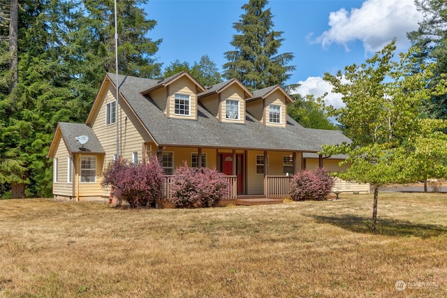 view of front of house featuring a front lawn and covered porch