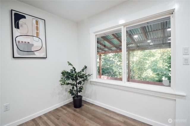 unfurnished room with hardwood / wood-style flooring