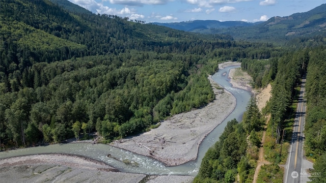 birds eye view of property with a mountain view