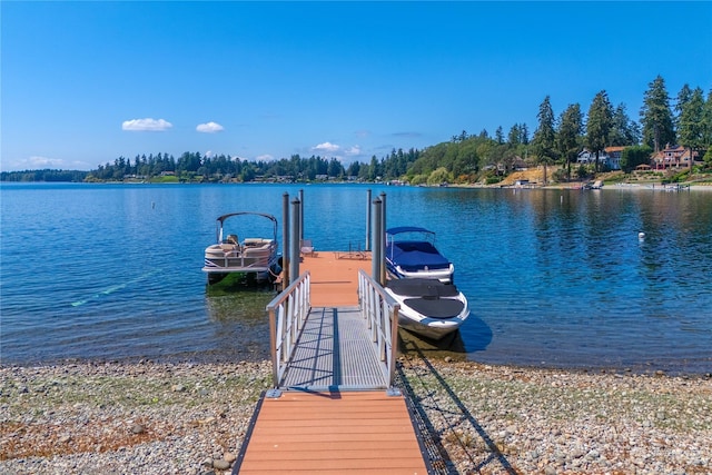 view of dock with a water view