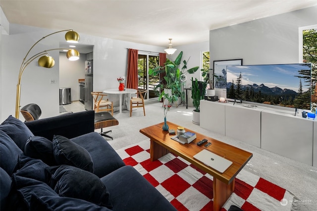 living room with light carpet