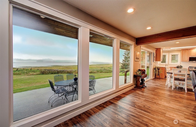 24424 Sandridge Rd, Ocean Park, WA 98640 - sunroom / solarium with wood finished floors, recessed lighting, plenty of natural light, and beam ceiling