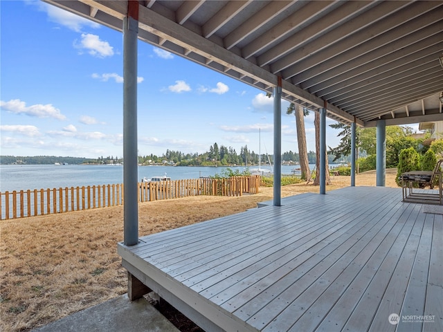 deck with a water view