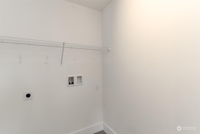 laundry room featuring hookup for a washing machine, laundry area, hookup for an electric dryer, and baseboards