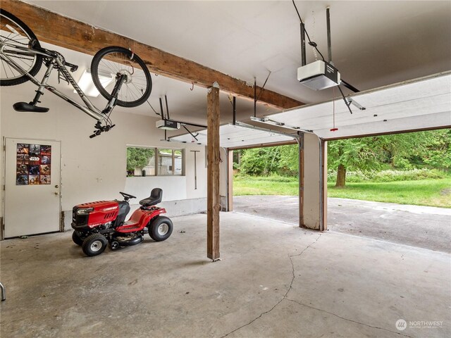 garage with a garage door opener