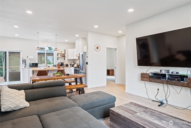 living room with light hardwood / wood-style flooring