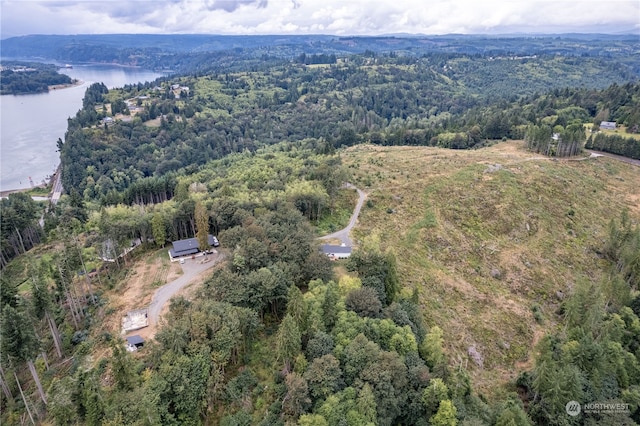 drone / aerial view featuring a water view