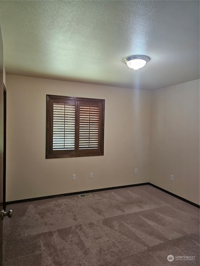 spare room with a textured ceiling and carpet flooring