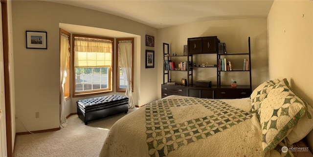 bedroom with baseboards and carpet