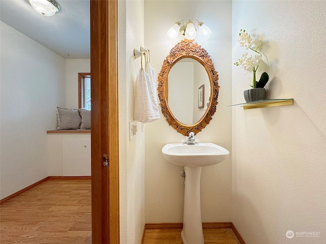 bathroom with wood-type flooring