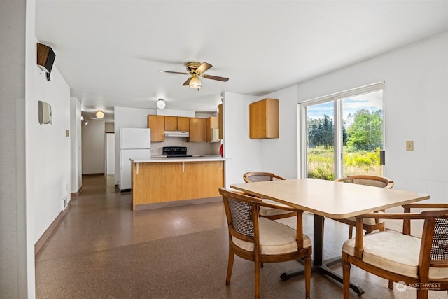 dining room with ceiling fan