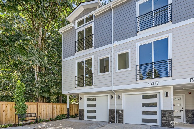 exterior space with a garage