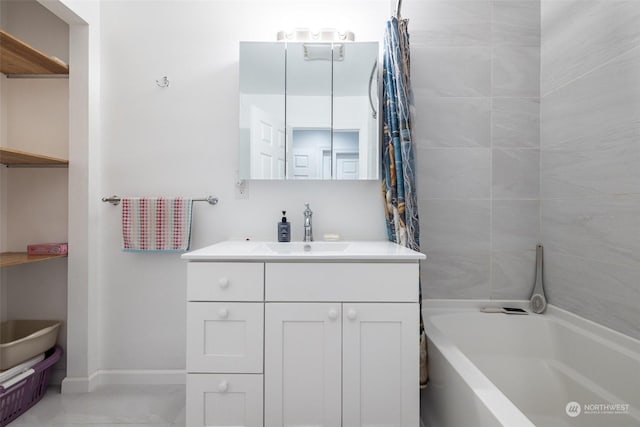 4432 23rd Ave SW, Seattle, WA 98106 - full bath with baseboards, vanity, and shower / bath combination with curtain