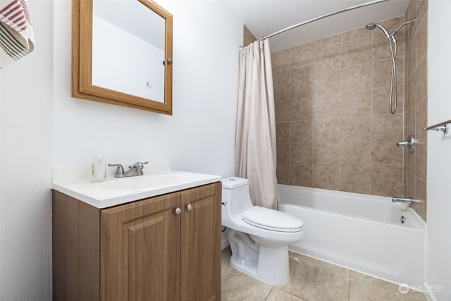 full bathroom featuring tile patterned flooring, vanity, toilet, and shower / bath combination with curtain