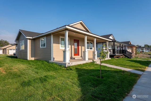 view of front of property featuring a porch and a front yard